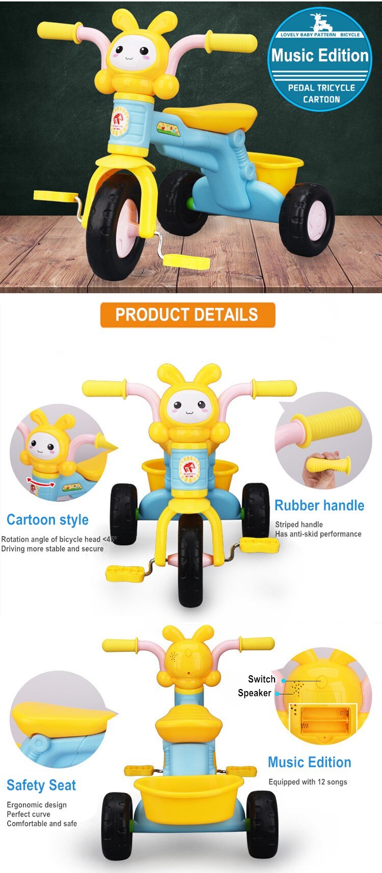 Baby Stroller Kids Bikes Tricycle Baby Walkers Music Version Cartoon Children's Bicycles Three Wheeled Bicycle Outdoor Gear